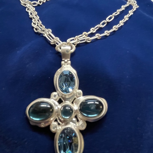 Brighton Silver Tone Necklace 17 inch with Faux Blue Gemstones - Picture 2 of 5